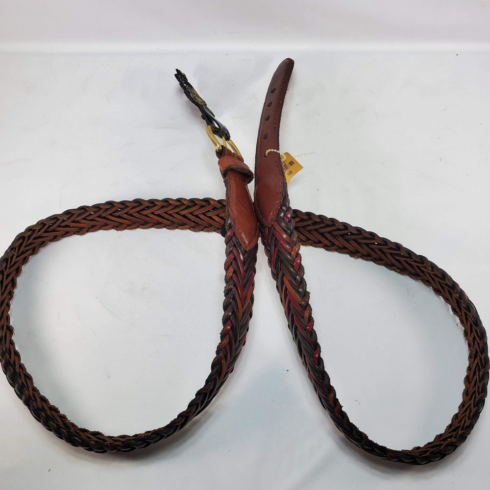 Canterbury Braided Belt Men 50 Brown Multi Woven Leather Brass Buckle NEW